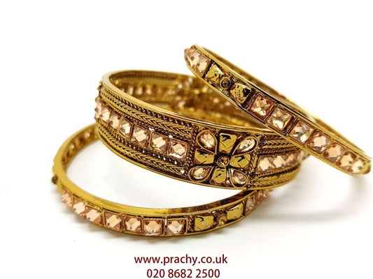 HR507 c - Set of 3 Hand made Reverse stone Kada and bangle, Weddings, Bollywood - Prachy Creations
