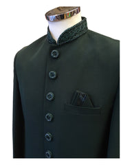 Stunning Bottle Green Self Coloured Embroidery Sherwani with Cream Trousers -  SHU2302 JR0123