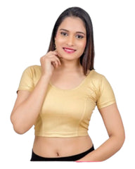 Short Sleeve Ladies Gold Lycra Saree Lehenga Blouse - Magic Saree Blouse - X Small to XXL  - UK Stock V015