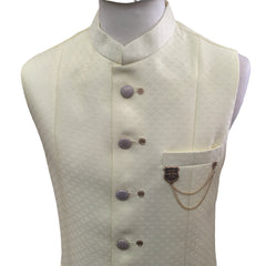 Lemon Yellow - Premium Self Brocade Mens Waistcoat - Amazing Fit - DG2207 KR 0522