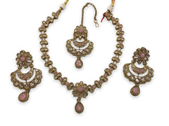 Pink Medium Size Choker Necklace set with Earrings - JIG390Cp 0622