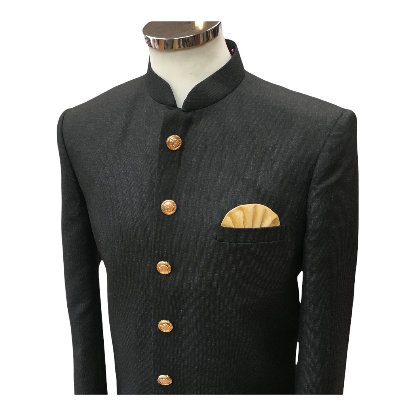Mens Simple Black Sherwani with Gold Buttons - VL2109RP 0921