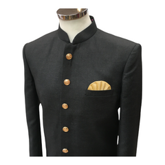 Mens Simple Black Sherwani with Gold Buttons - VL2109RP 0921