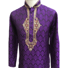 Mens Indian Kurta set in Purple, for weddings, Bollywood Party ( with Draw stringed trousers) - Fusion KA1219 - Prachy Creations