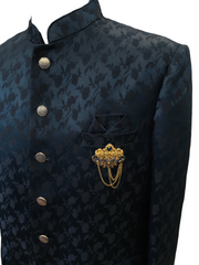 Mens Teal Blue Self Brocade BandhGala / Prince / Chinese Collar Jacket - Fantastic Fit - CS-BG3398 JP 0322