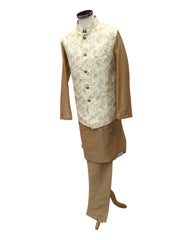 Cream - Banarasi Pure Brocade Mens Waistcoat - Bollywood - KCS2226 KA 0722