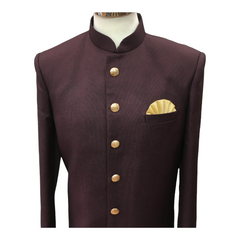 Mens Simple Wine Sherwani with Gold Buttons - VL2108RP 0921