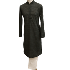 Mens Indian Kurta set in Dark Grey, for weddings, Bollywood Party ( with Draw stringed trousers) - Farari KR1219 - Prachy Creations