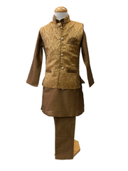 Bollywood / Indian weddings - Boys Antique Gold Brocade Waistcoat and Gold Kurta set - KCS2213H 0322