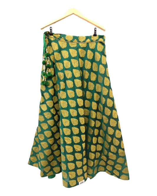 Green - Handloom Silky Lehenga Skirt only  - Mix N Match - DCB2311 KY 0423