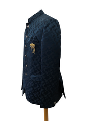 Mens Teal Blue Self Brocade BandhGala / Prince / Chinese Collar Jacket - Fantastic Fit - CS-BG3398 JP 0322