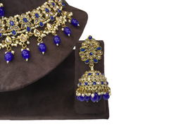Blue Reverse Stone Choker Necklace set - Bollywood - Weddings - SMA2108KT 0921