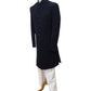Stunning Navy Blue Self Coloured Embroidery Sherwani with Cream Trousers -  SHU2301 JR0123