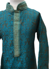 Bollywood / Indian weddings - Boys Turquoise Blue Brocade Gold Kurta set - KCS2215 Rp 0322