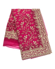 Magenta Pink - All Over Embroidered Net Saree with Blouse Piece - SS2249 TY 1022