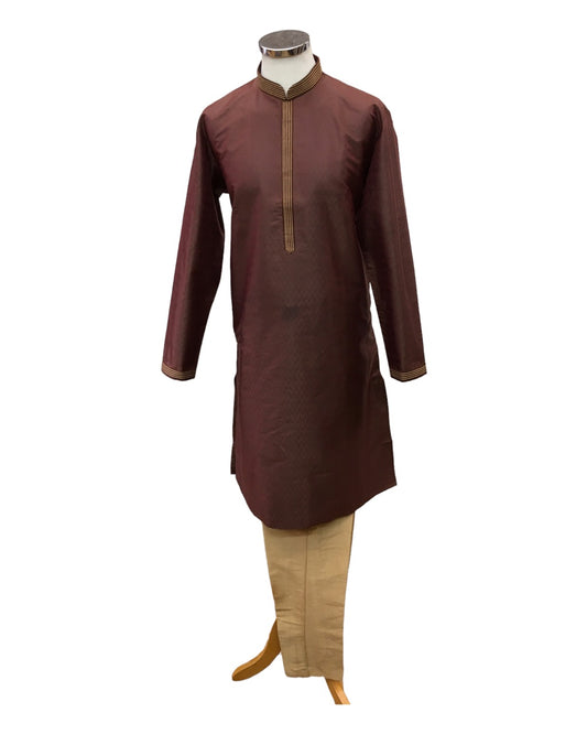 Dark Brown Handloom Mens Kurta Top & Smart Trousers - 24h Dispatch - FLAIR VY 0223