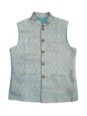 Light Blue - Banarasi Handloom Brocade Mens Waistcoat - Bollywood - KCS2223 KJ 0722