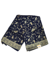 Navy Blue - Banarasi Chiffon Saree with Blouse Piece - SS2216 JV0322