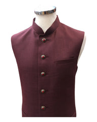 Maroon - Rich Jute Material Indian Mens Waistcoat - Bollywood - DM2305 KJ 1222