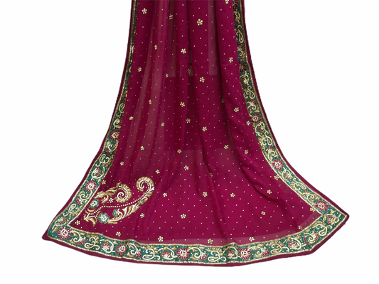 SALE- Stonework Crepe Saree with contrast border - DF1301KYY 0513