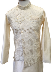 Ivory Gold -  Mens Kurta Set with Rich Brocade Waistcoat  - PALIO JY0322