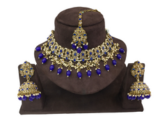 Blue Reverse Stone Choker Necklace set - Bollywood - Weddings - SMA2108KT 0921