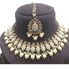 Pearl - Reverse Stone Silver Finish Necklace and Earrings Set - PRI1636KV 1221
