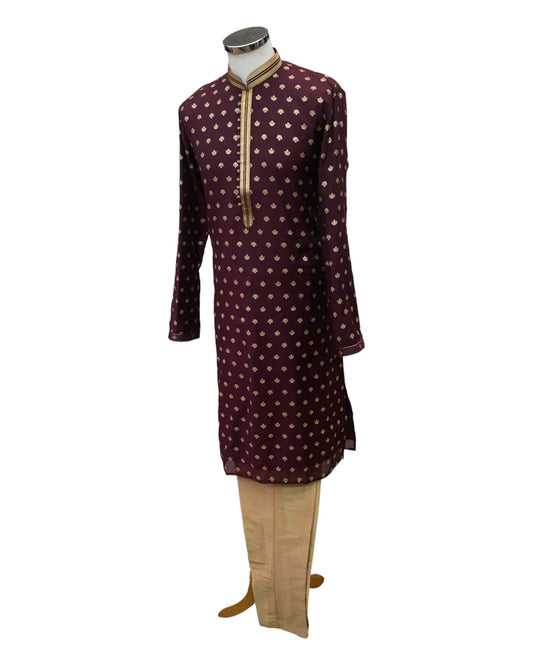 Wine - Handloom Banarasi Mens Kurta Set - UK Stock - 24h Dispatch - JeeHazur VJ 0223