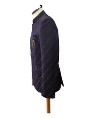 Mens Navy Blue Brocade BandhGala / Prince / Chinese Collar Jacket - Fantastic Fit - CS2302 JP 0123