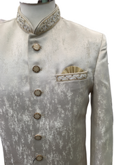 Mens Stunning Self Brocade Cream Gold Sherwani with Trousers -  CS-JP033PY 0322