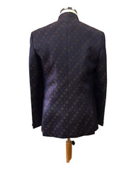 Mens Navy Blue Brocade BandhGala / Prince / Chinese Collar Jacket - Fantastic Fit - CS2302 JP 0123