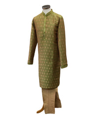 Green Handloom Banarasi Mens Kurta Set - Smart Trousers - 24h Dispatch - JAHAN VJ 0223
