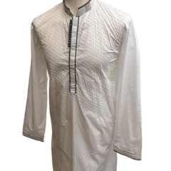 Mens Indian Kurta set in white Cotton,  ( with Draw stringed trousers) - High KC1219 - Prachy Creations