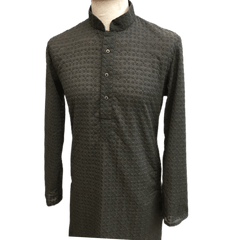 Mens Indian Kurta set in Dark Grey, for weddings, Bollywood Party ( with Draw stringed trousers) - Farari KR1219 - Prachy Creations