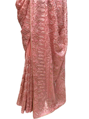 Pink - Thread and Stone Embroidered Saree - AFS2205 CP0122