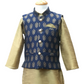 Bollywood / Indian weddings - Boys Navy Blue Brocade Waistcoat and Gold Kurta set - KCS2114KK 1121