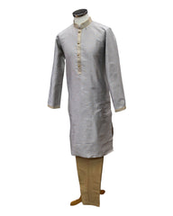 Grey Handloom Banarasi Mens Kurta Set - UK Stock - 24h Dispatch - GULAM VY 0223m