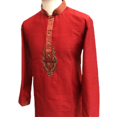 Mens Indian Kurta set in Red, for weddings, Bollywood Party ( with Draw stringed trousers) - Innova VV1219 - Prachy Creations