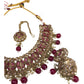 Magenta - Medium Size Antique Finish Necklace Set with Earrings - MNA1122 KK 1122