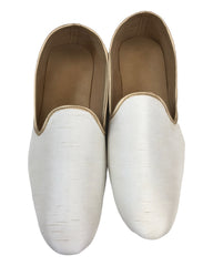 Very comfortable Off White / Cream Raw Silk Loafer Style Mojri - Indian Mens shoes - Mojari, Khossay -  YD2212 A