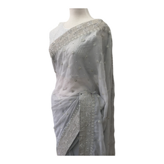 Soft Georgette Saree with Silver Work - Blouse Piece - AISH2104 TP0821