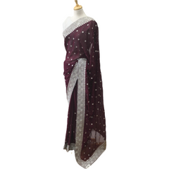 Soft Georgette Saree with Silver Work - Blouse Piece - AISH2104 TP0821