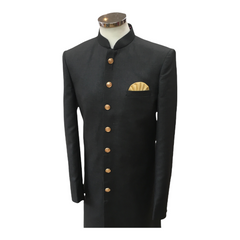 Mens Simple Black Sherwani with Gold Buttons - VL2109RP 0921