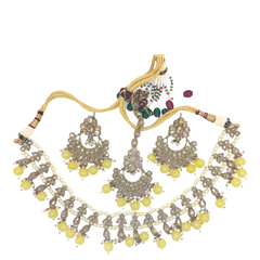 Lemon Yellow Reverse Stone Choker Necklace set - Bollywood - Weddings - SMA2107KY 0921
