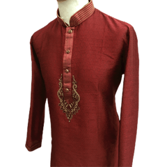 Mens Indian Kurta set in Maroon Burgundy, for weddings, Bollywood Party ( with Draw stringed trousers) - Innova VV0818 - Prachy Creations