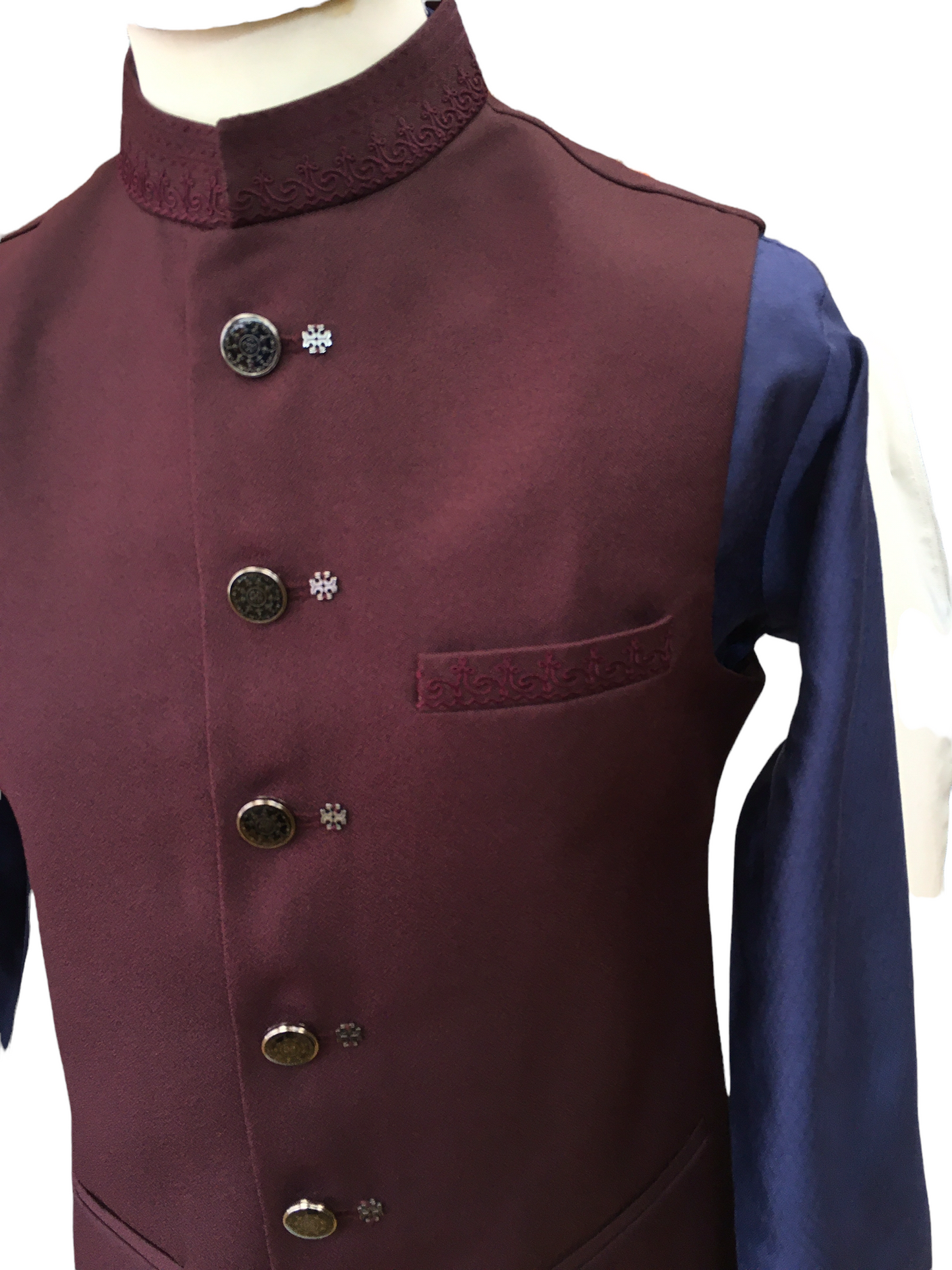 Premium Wine Mens Waistcoat - Self coloured Collar Embroidery - Amazing Fit - DG2201 KP 0422