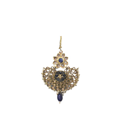 Navy Blue - Gold Finish Tika Head Piece - Indian Ladies Fashion Jewellery - PRI1630V 1221