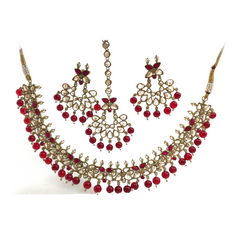 Designer Reverse Stone Necklace Earrings and Tika Set - KAJ836 KY0721