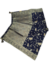 Navy Blue - Banarasi Chiffon Saree with Blouse Piece - SS2216 JV0322