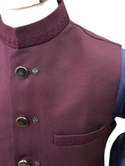 Premium Wine Mens Waistcoat - Self coloured Collar Embroidery - Amazing Fit - DG2201 KP 0422
